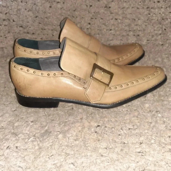 JOHN FLUEVOG-Vintage 2007-Picnic Chianti-Studded Monk Strap-Tan Leather-Sz 6-NM - Picture 4 of 7